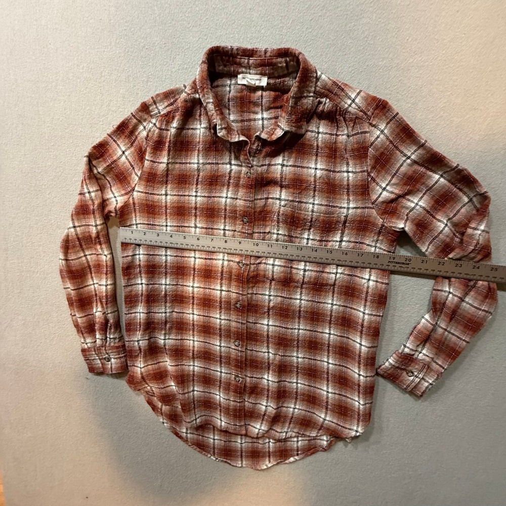 Beach‎ Lunch Lounge Plaid Button-Up Soft Flannel Fall Rustic Boho Shirt Women M - Picture 6 of 13